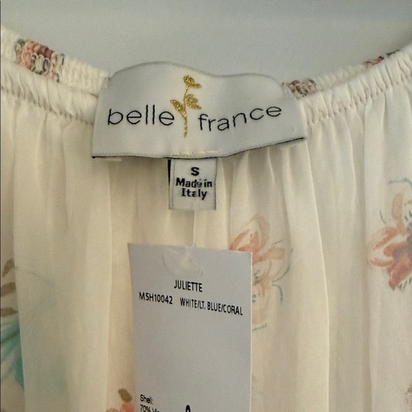 Sheer Floral Cream Blouse with Mint Accents - Picture 2 of 7